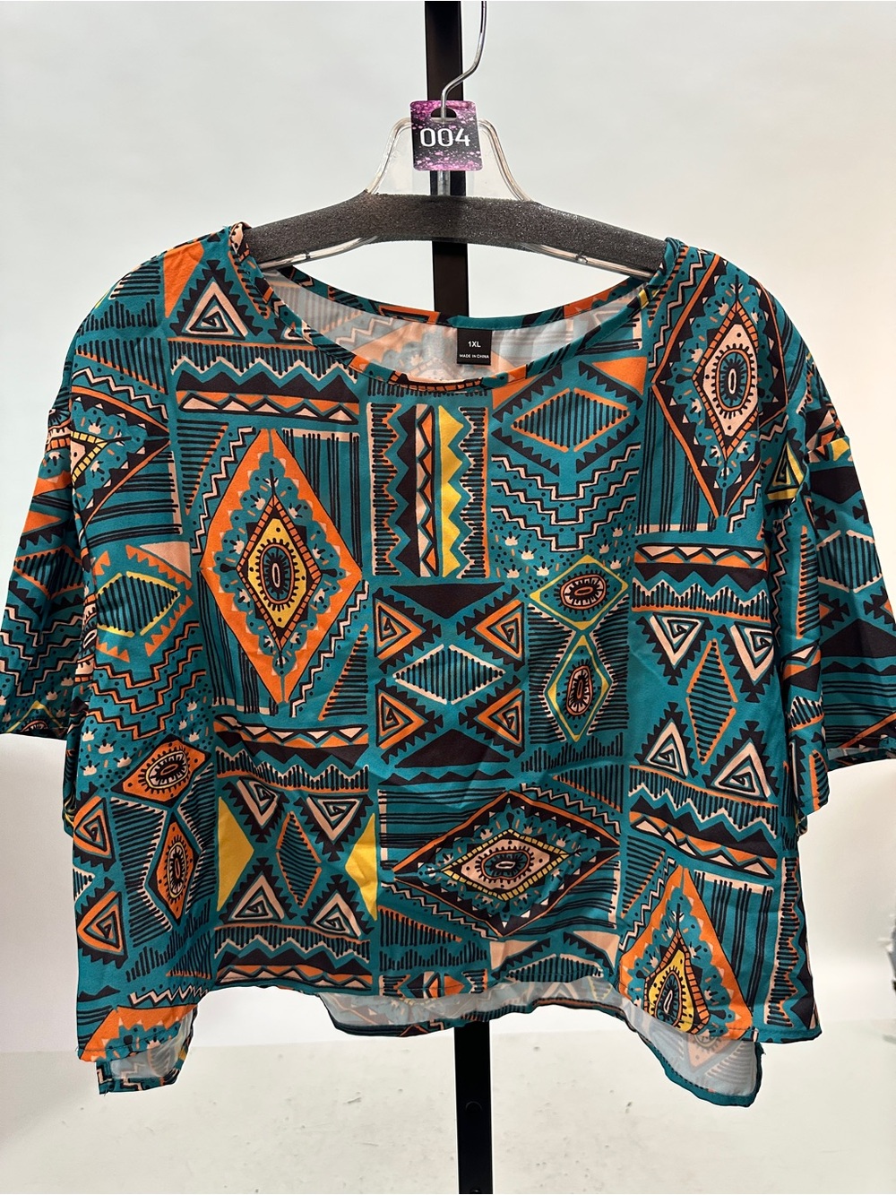SHEIN Teal & Orange Geometric Crop Top ❤️4